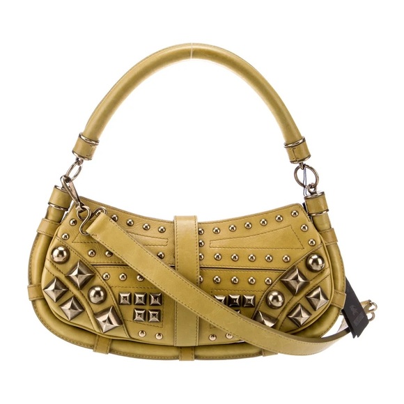 Burberry Prorsum Green Leather Studded Shoulder Bag - Picture 4 of 6